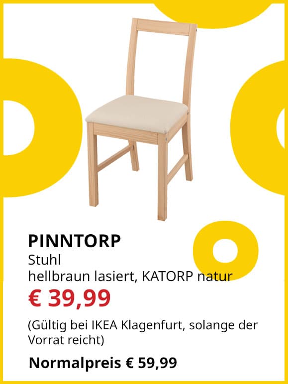 Stuhl Pinntorp, hellbraun lasiert, Katorp natur, statt € 59,99 um € 39,99.