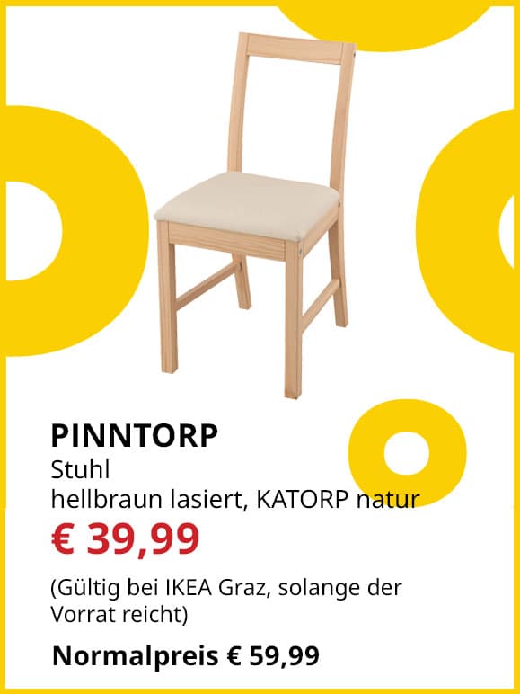 Stuhl Pinntorp, hellbraun lasiert, Katorp natur, statt € 59,99 um € 39,99.