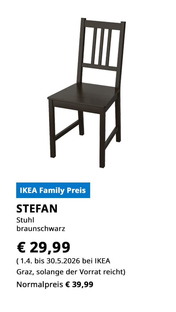 Stuhl Stefan, braunschwarz, statt € 39,99 zum IKEA Family Preis von € 29,99.