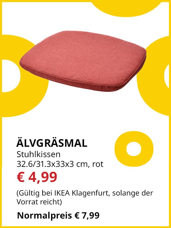 Stuhlkissen Alvgräsmal, 32,6x31,3x33,3cm, rot, statt € 7,99 um € 4,99.