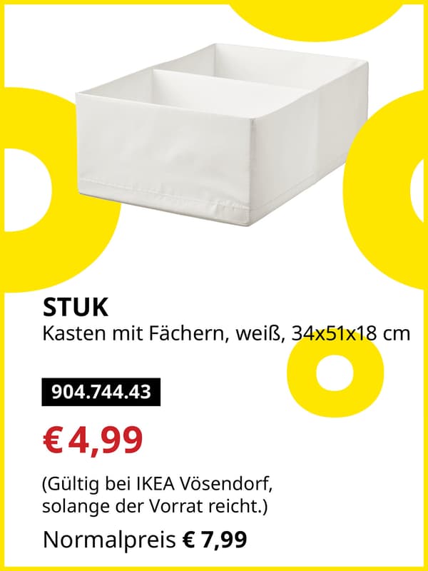 STUK Kasten mit Fächern, weiß, 34x51x18 cm statt € 7,99 zum IKEA Frühlingsangebots-Preis von € 4,99
