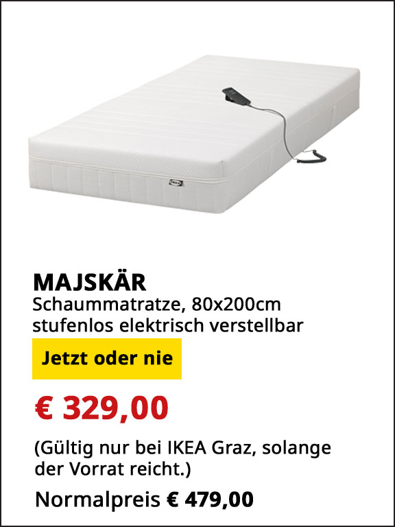 Sufenlos elektrisch verstellbare Schaum-Matratze Majskär, 80x200cm, statt € 479 um € 329.