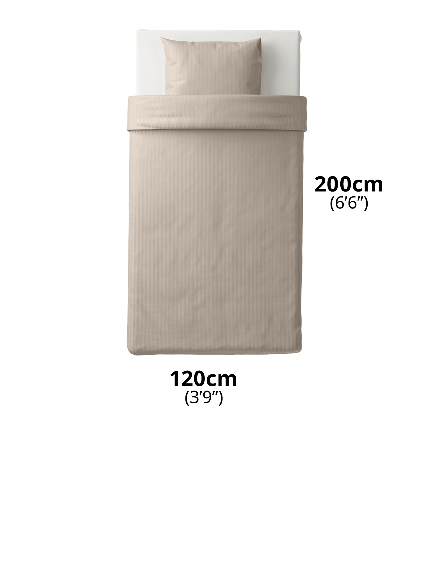 Super single size mattress with NATTJASMIN duvet cover and pillow case. Text sizes say "200cm (6'6") and 120cm (3'9").