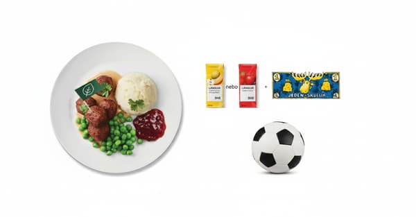 Švédské masové kuličky
5 ks kuliček, smetanová omáčka, hrášek, brusinky, příloha, smoothie LÅNGLUR z ovoce a zeleniny nebo smoothie LÅNGLUR s jablky a lesním ovocem, plyšová hračka SPARKA