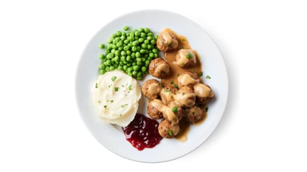 Swedish meatballs served with mashed potatoes & broccoli