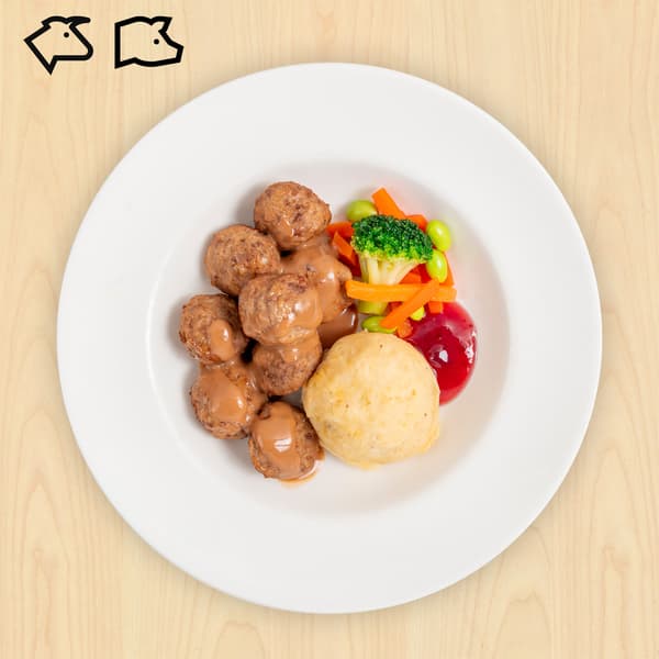 Swedish meatballs with mashed potato and mixed vegetable