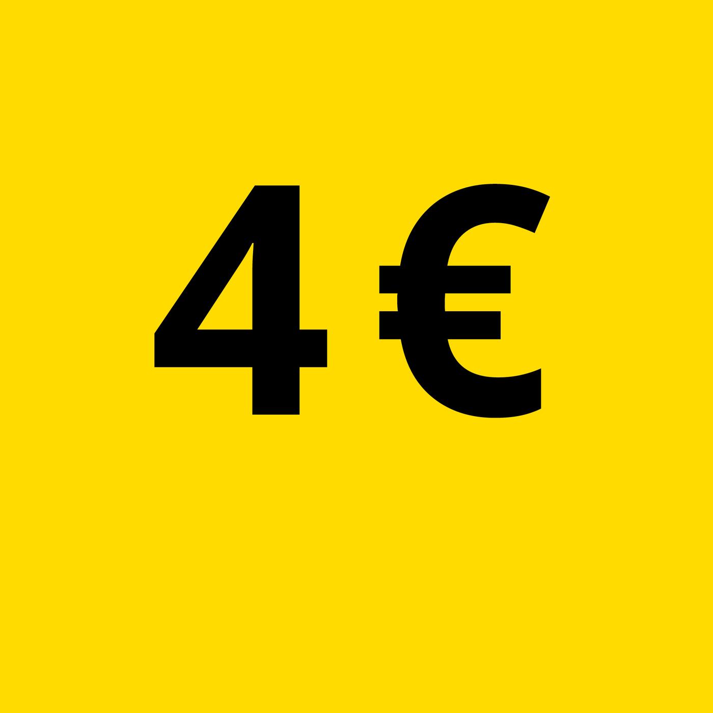 Symbol 4 eurá na žltom pozadí.