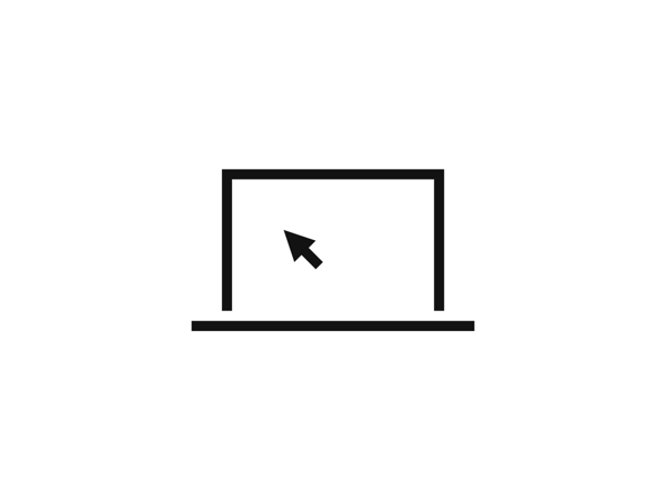 Számítógép ikon és egérkurzor szimbolizálja az IKEA online vásárlást.