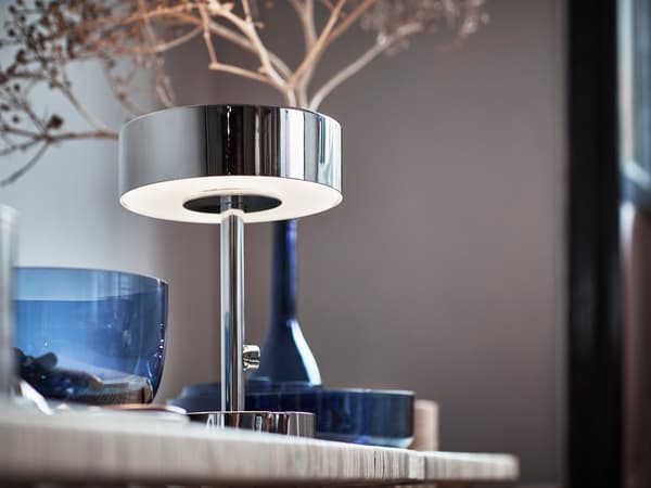 Table lamp on a side table.
