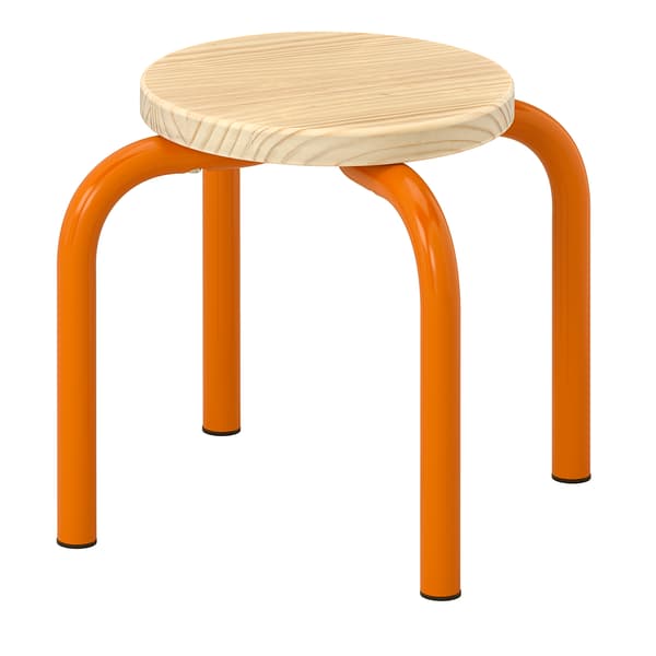 Taburete infantil con asiento de madera y patas en color naranja 