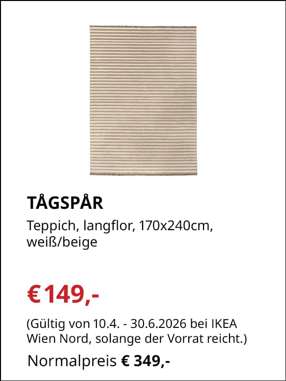 TAGSPAR
Teppich, 170x240cm
€149,- statt €349