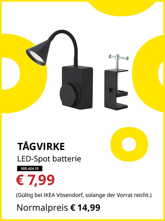 TÅGVIRKE LED-Spot mit Klemme, batteriebetrieben für draußen/dimmbar schwarz € 14,99 zum Knut Preis von € 7,99