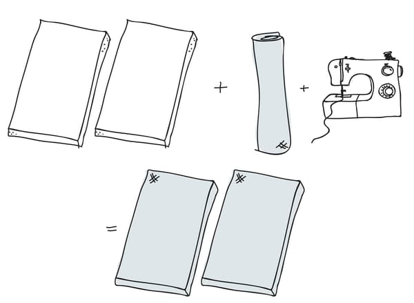 Take two mattresses. Choose a fabric you like and sew covers to them using a sewing machine. Be sure to save extra fabric for the hoops you’ll attach later. 