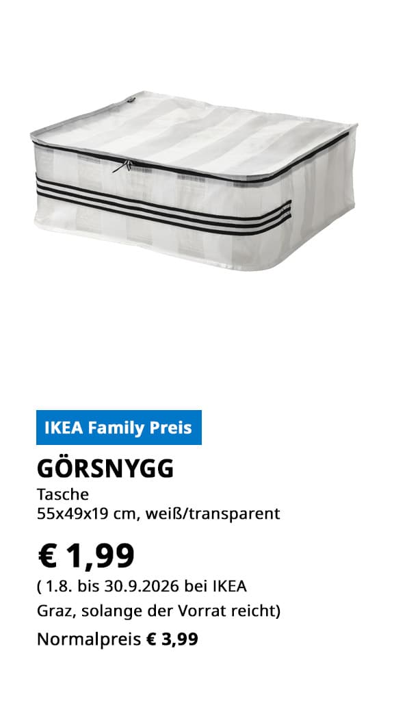 Tasche Görsnygg, 55x49x19cm, weiß transparent, statt € 3,99 zum IKEA Family PReis von € 1,99.