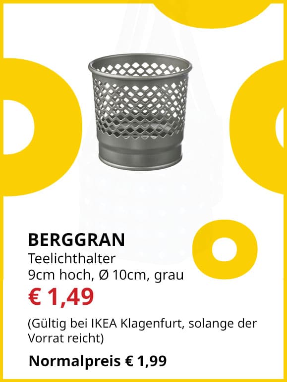 Teelichthalter Berggran, 9 cm hoch, Durchmesser 10cm, grau, statt € 1,99 um € 1,49.