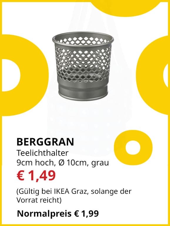 Teelichthalter Berggran, 9 cm hoch, Durchmesser 10cm, grau, statt € 1,99 um € 1,49.