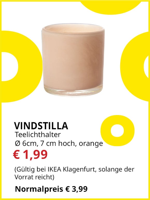 Teelichthalter Vindstilla, Durchmesser 6cm, 7cm hoch, orange, statt € 3,99 um € 1,99.