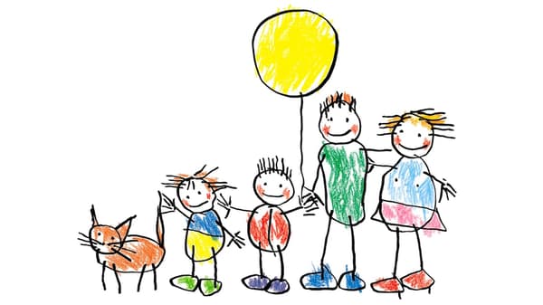 Tegning av en familie.