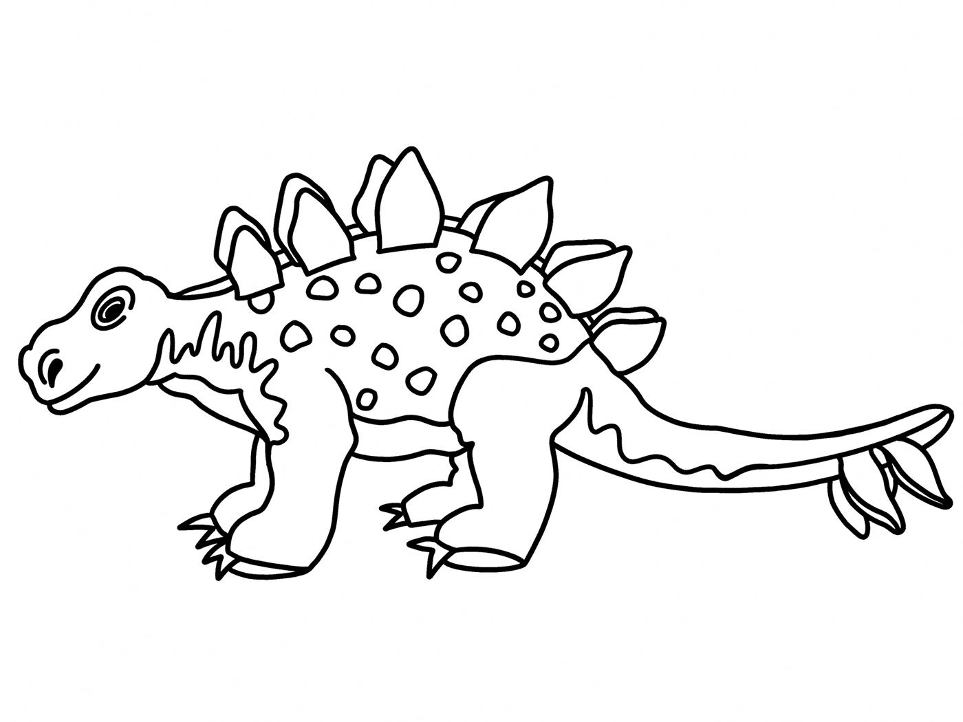 Tegning i sort-hvitt av en dinosaur som kan fargelegges.