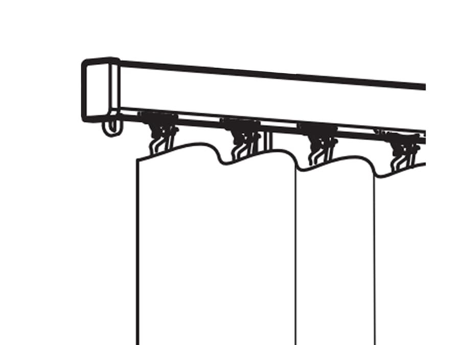 Bestlivings 2-loops gordijnrail met binnenloop, van kunststof, 330 cm (1 x 90 cm, 2 x 120 cm), witte kunststof afdeklijst Bestlivings 2-loops gordijnrail met binnenloop, van kunststof, 330 cm (1 x 90 cm, 2 x 120 cm), witte kunststof afdeklijst