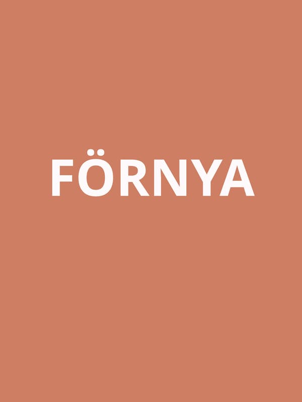 Teksten FORNYA på en farvet baggrund
