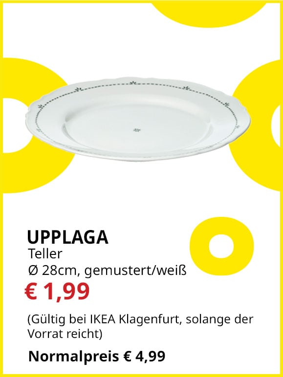Teller Upplaga, Durchmesser 28cm, gemustert/weiß, statt € 4,99 um € 1,99.