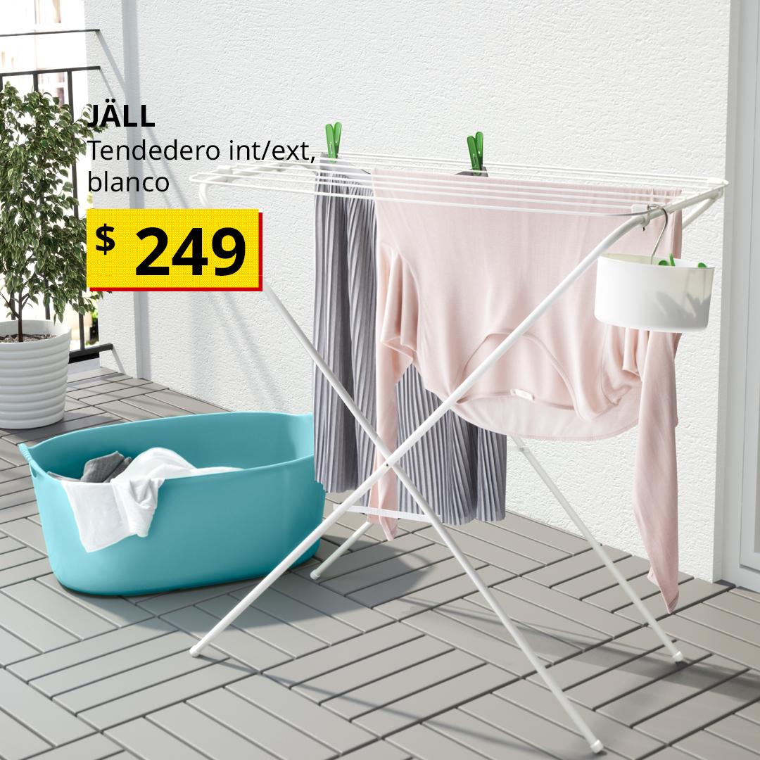 Tendedero JÄLL en color blanco, apto para uso en interior y exterior.