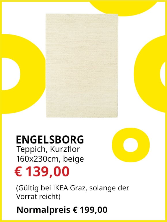 Teppich Engelsborg, Kurzflor, 160x230cm, beige, statt € 199 um € 139.