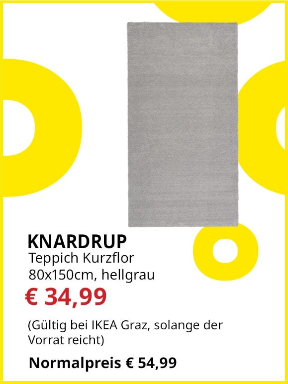 Teppich Knardrup, Kurzflor, 80x150cm, hellgrau, statt € 54,99 um € 34,99.