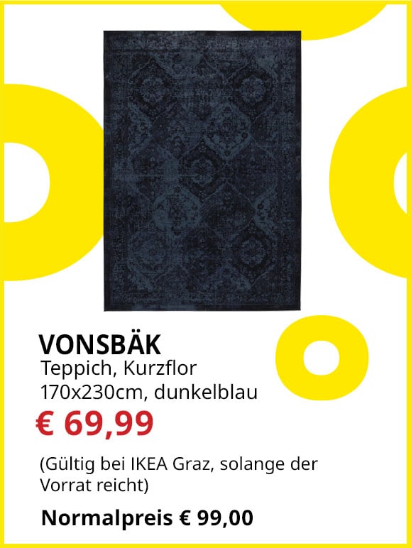 Teppich Vonsbäk, Kurzflor, 170x230cm, dunkelblau, statt € 99 um € 69,99