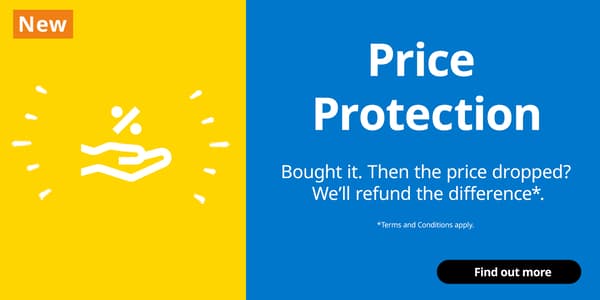 Text reads: NEW. IKEA Family Price Protection policy. Bought it. Then the price dropped? We'll refund the difference*. 