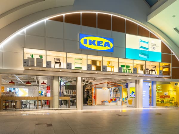 The entrance of the IKEA Brighton store in a shopping centre.
