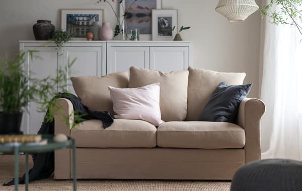 The GRÖNLID sofa in a living room in neutral colours.