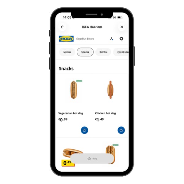 The IKEA app where you can order food and drinks at the Swedish bistro