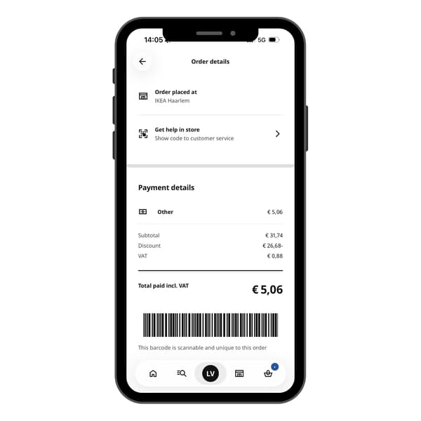 The IKEA app with receipts