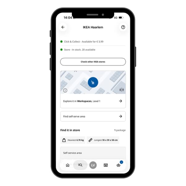 The IKEA app with stock information