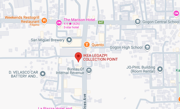 The IKEA collection point in Albay is located at Purok 3, Bgy, Imelda Roces Ave., Tahao Rd, 38 Gogon, Legazpi City, Albay.