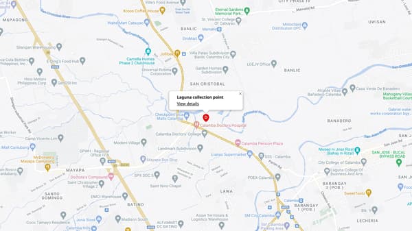 The IKEA collection point in Laguna is located at the LBC Warehouse, Warehouse #19, D.M. RAGASA Compound, #730 Barangay Parian, Calamba City, Laguna