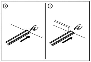 The illustration shows the possibility of using the doors without the SKYTTA stop bar