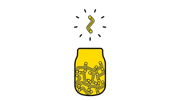 The image depicts a yellow jar filled with allen keys with one allen key rising above it and lines radiating outward.