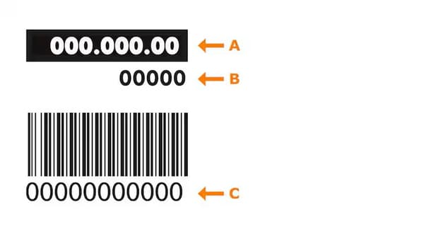The image showing the difference between the article number (eight digits), manufacturer number (five digits) and service number (eleven digits).