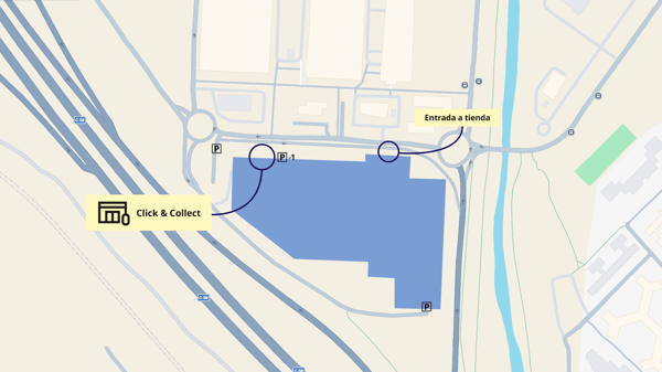 The image shows a map of the IKEA Sabadell store, with indications for the main entrance and the Click & Collect pick-up point.