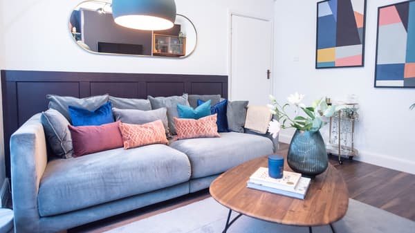 the living room is transformed into a relaxing sanctuary for the parents