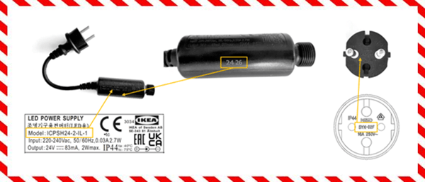 The outdoor lighting that does not meet an important safety standard can be identified by the name of the LED driver, the date stamp of the LED driver and the name of the plug