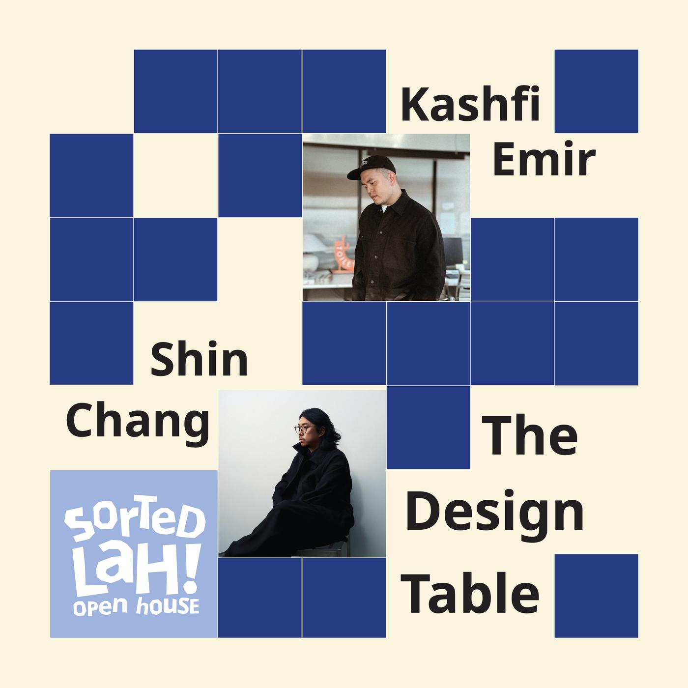 The visual features a blue grid design with photographs of people and the text “The Design Table”, alongside the “Sorted Lah! Open House” logo.