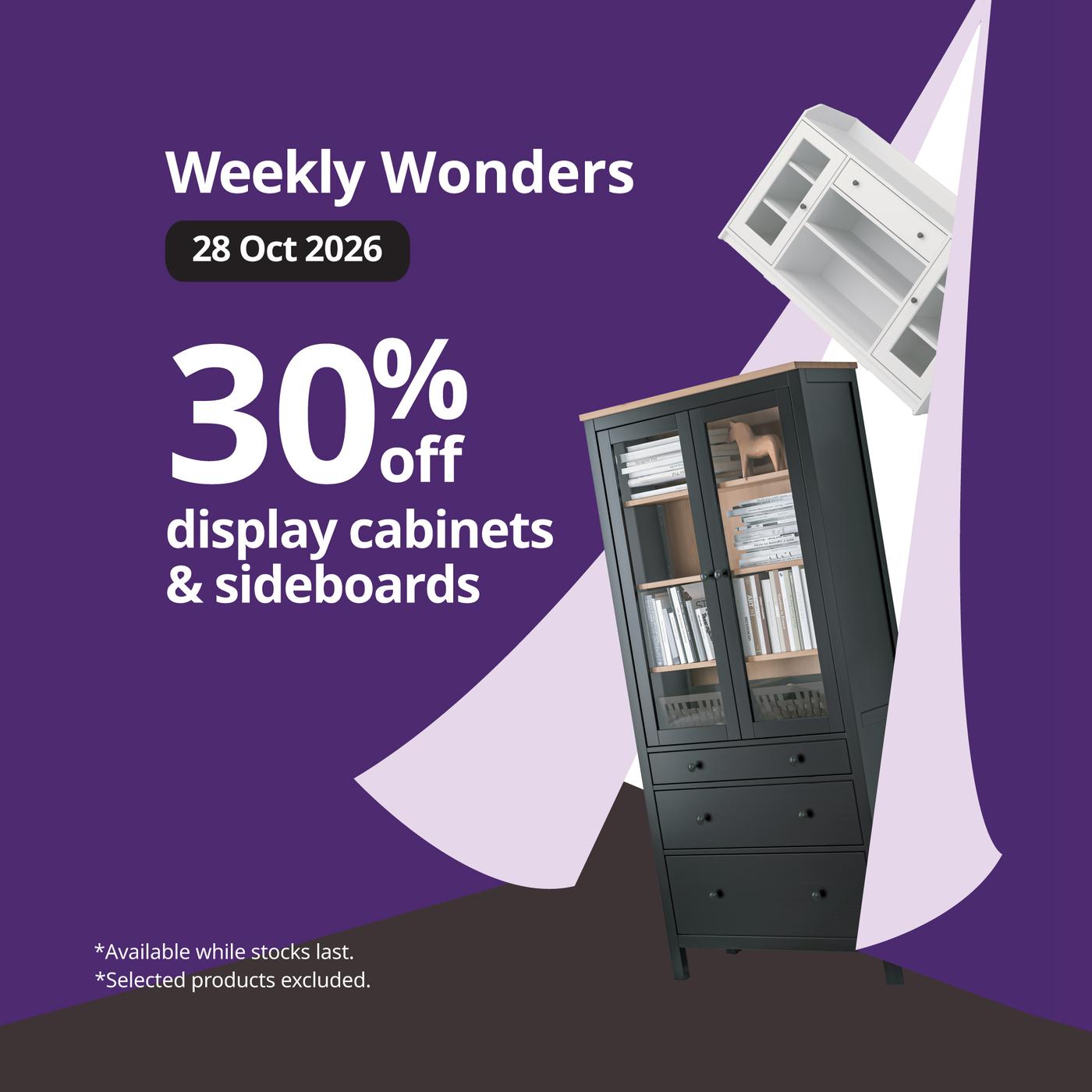 The visual featuring transparent SAMLA boxes on a purple background reads “IKEA Family members get 20% off all SAMLA boxes” and “29 October – 10 November 2026”. The visual also reads “Shop now”. Small print reads “While stocks last. Terms and conditions apply.”
