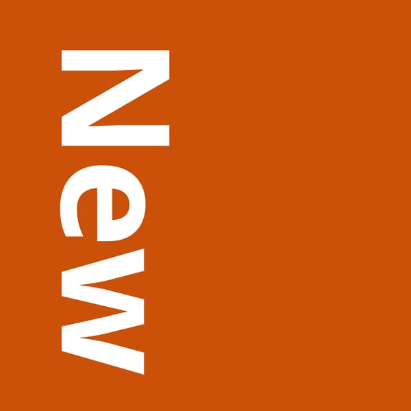 The word "New" in white letters with an orange background.