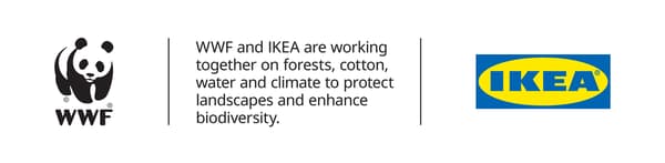 The World Wildlife Fund logo showing a panda and the text “working with IKEA on cotton, forests and water”.