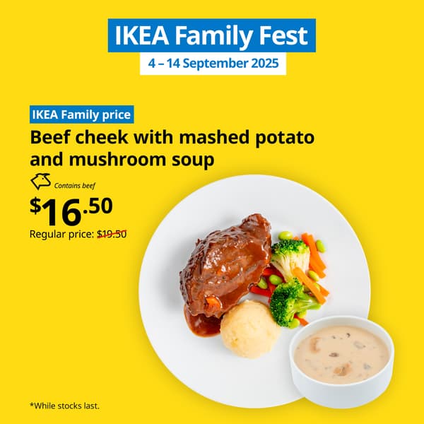 This 9.9, IKEA Family Fest happening on 4 - 15 September. A blue tag with white text that reads 