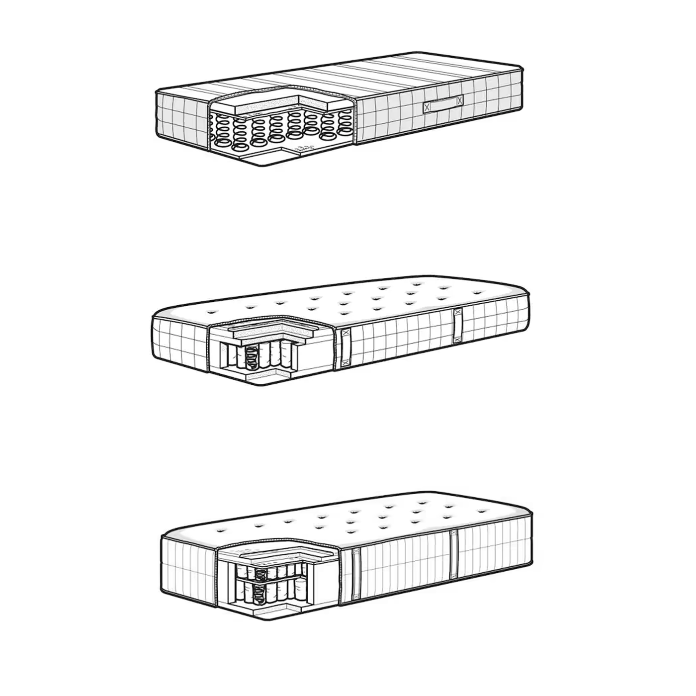 three different innerspring mattresses